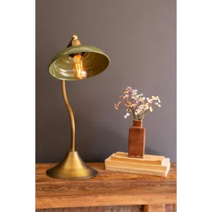 Antique Brass Table Lamp with Green Enamel Shade 2