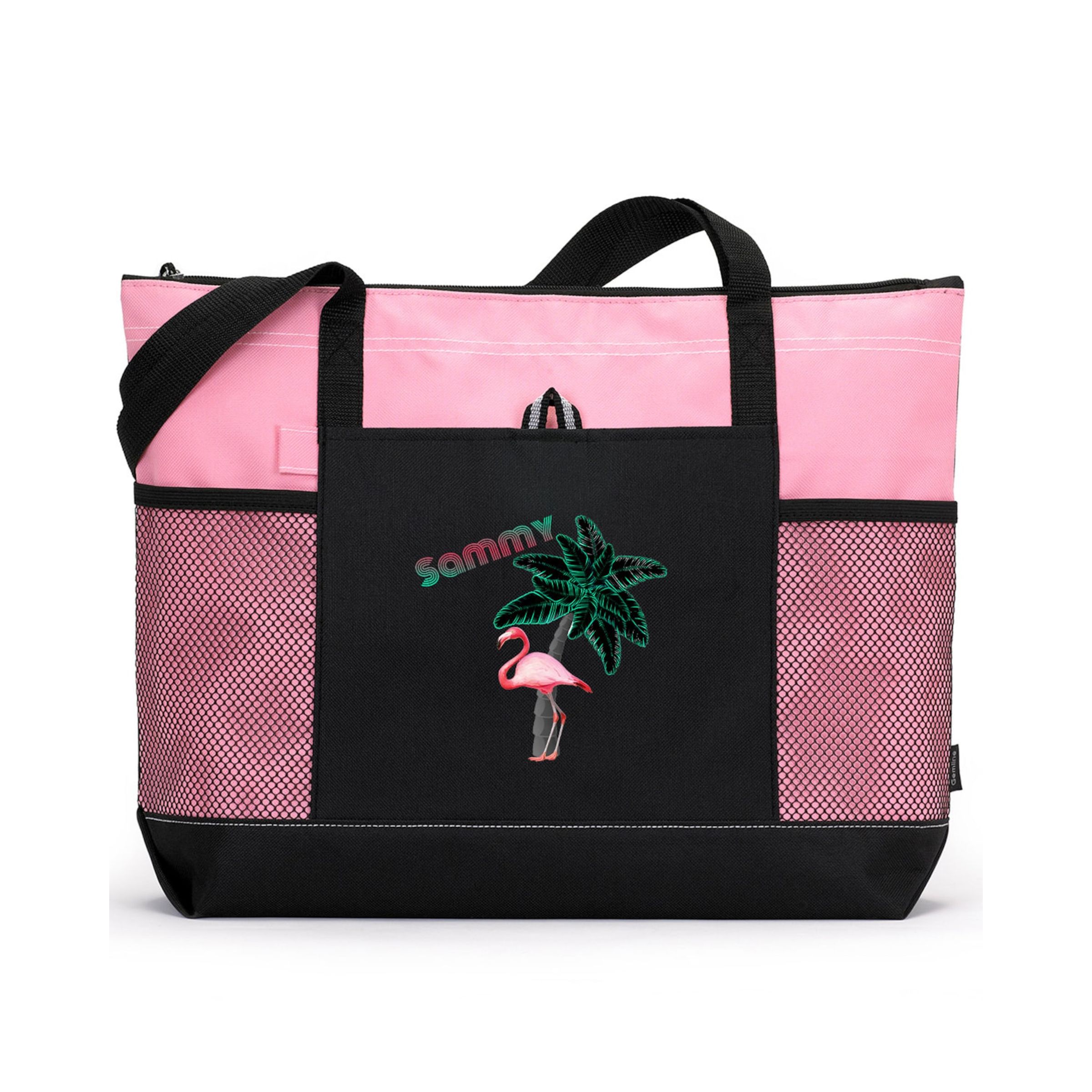 SWIMSUIT SACK WITH SEE-THRU POCKET - WATERCOLOR FLAMINGOS