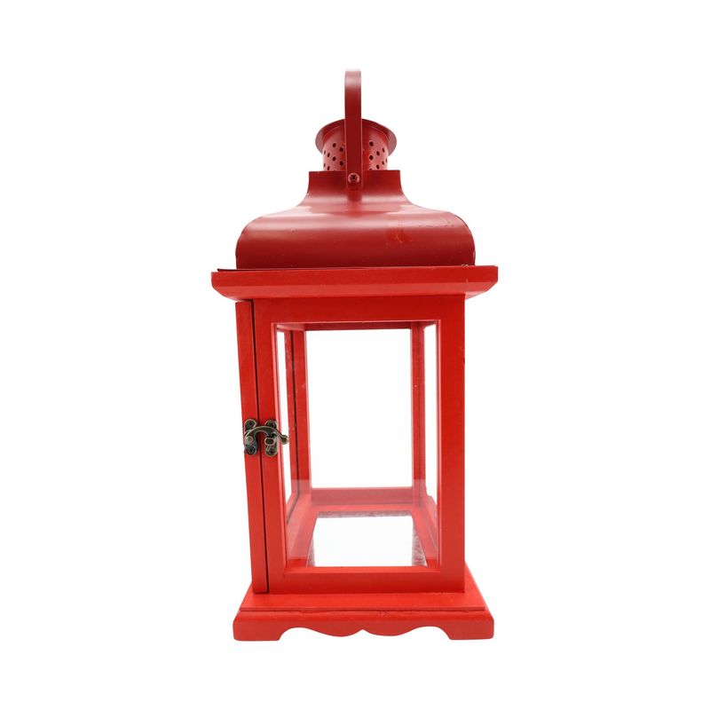 14.5" Red Wood & Metal Lantern