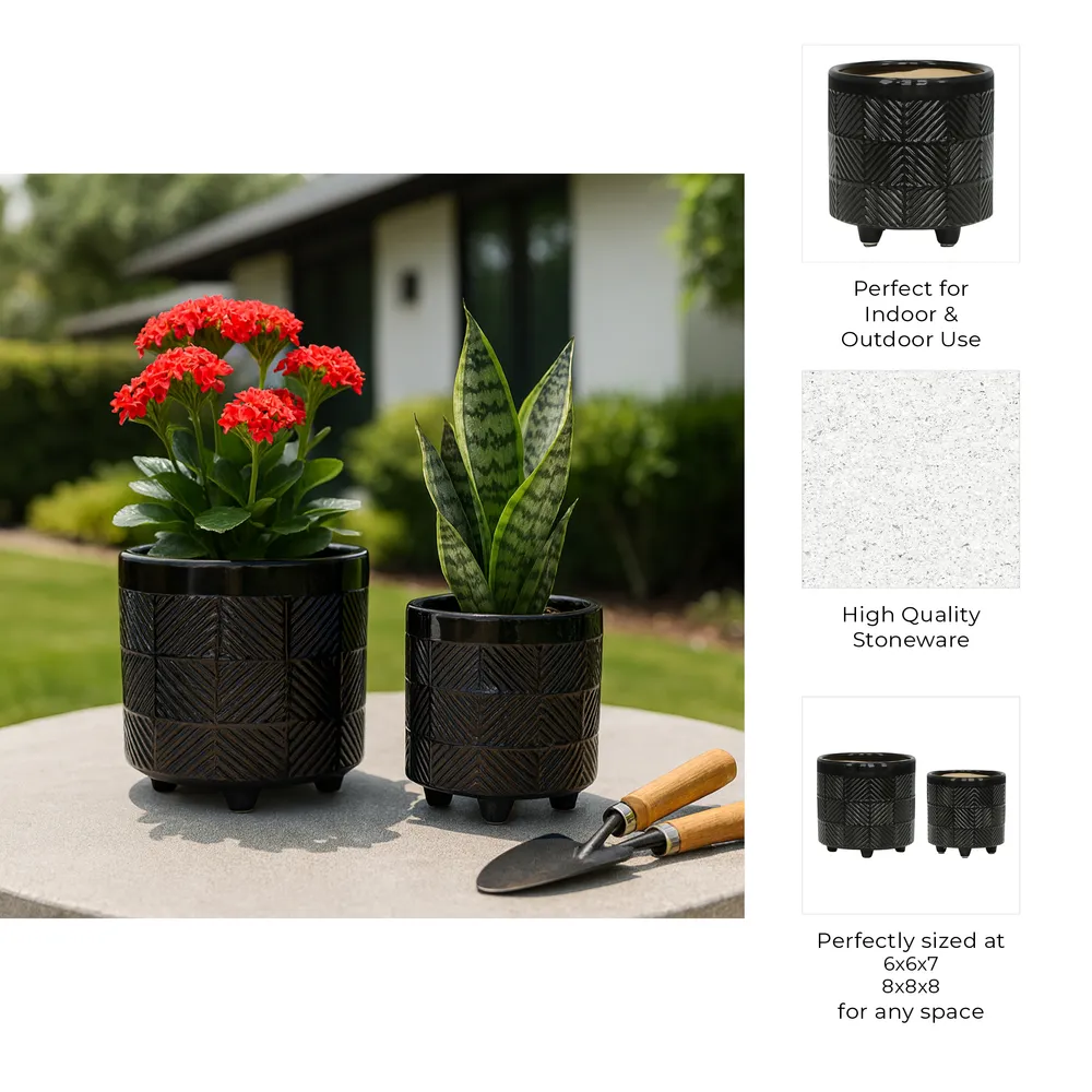 EMMETLAKE SET OF 2 BLACK PLANTER 8 (IN)