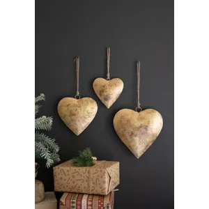 Set of 3 Antique Gold Christmas Heart Door Hangers 1