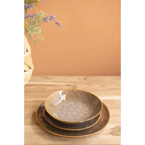 Set of 3 Antique Brown Ceramic Dinner Plate, Salad Plate and Bowl 7