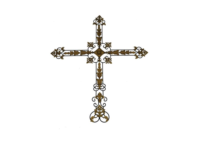 42" x 35" Antique Gold Metal Cross 1