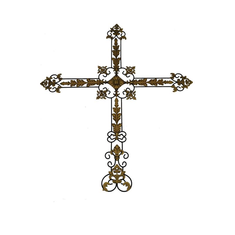 42" x 35" Antique Gold Metal Cross