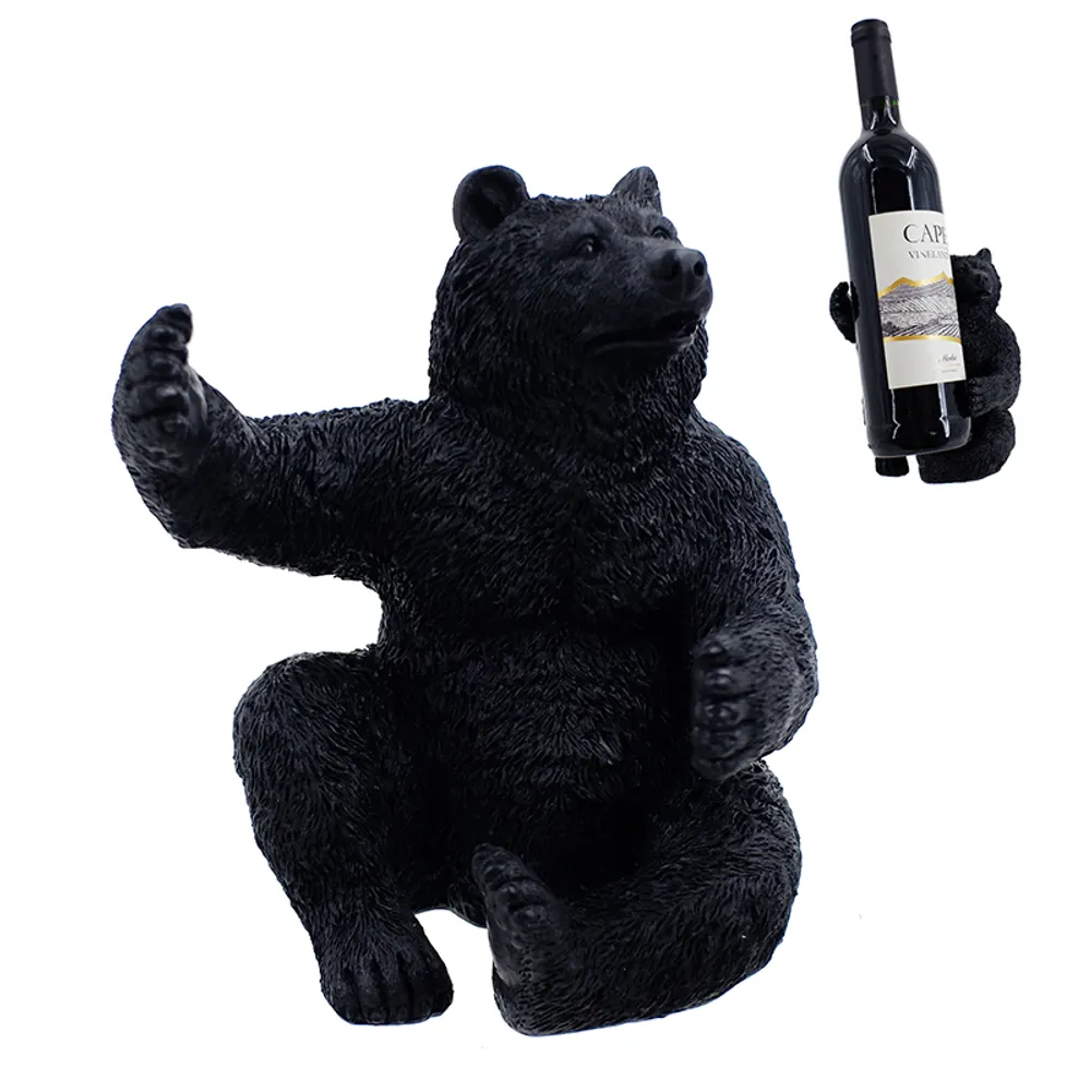 5-3/4" BLACK BEAR WINE BOTTLE HOLDER
