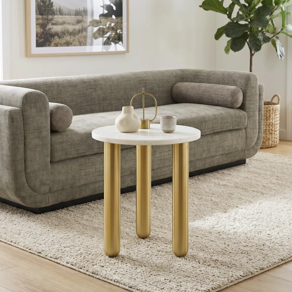Aven Side Table White & Gold