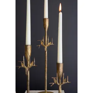 Set of 3 Forged Iron antique Gold Deer Taper Holders 4