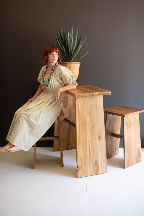 Set of 3 Teakwood Bar Table and Two Stools