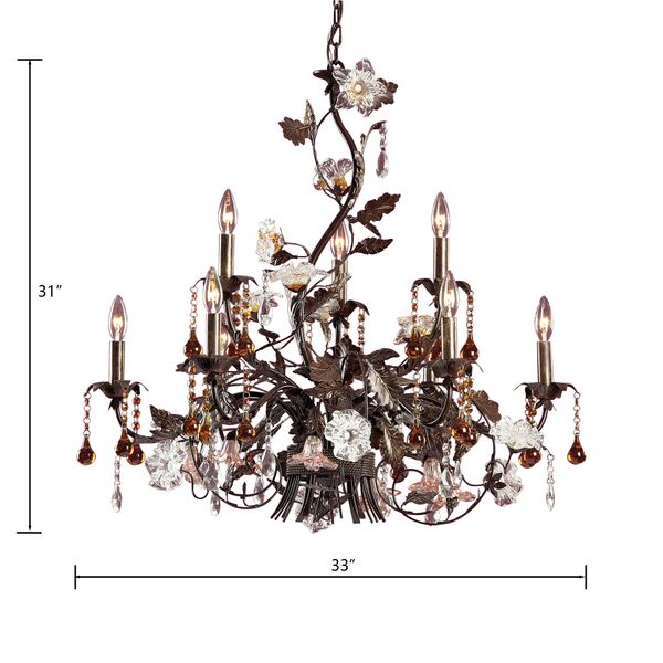 Cristallo Fiore 33'' Wide 9-Light Chandelier - Bronze