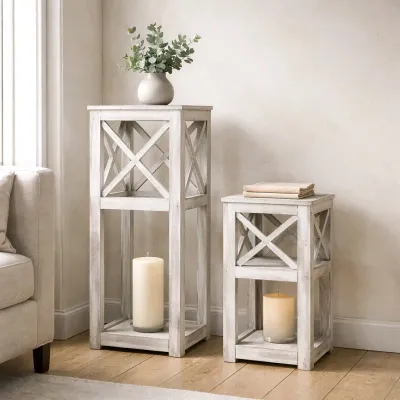 Brown Wood Box Lantern Set of 2  30in and 17in