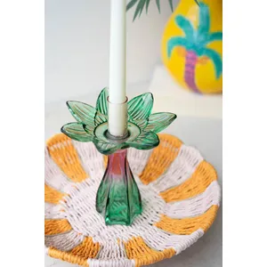 Set of 2 Colored Glass Flower Taper Candle Holders 2