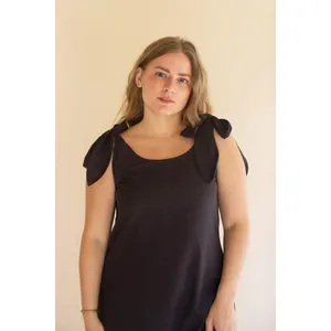Tie-Shoulder Dress with Pleated Hem / Midnight 4