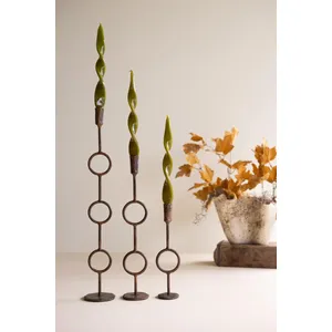 Set of 3 Forged-Iron Antique Brass Rings Taper Candle Holders 5