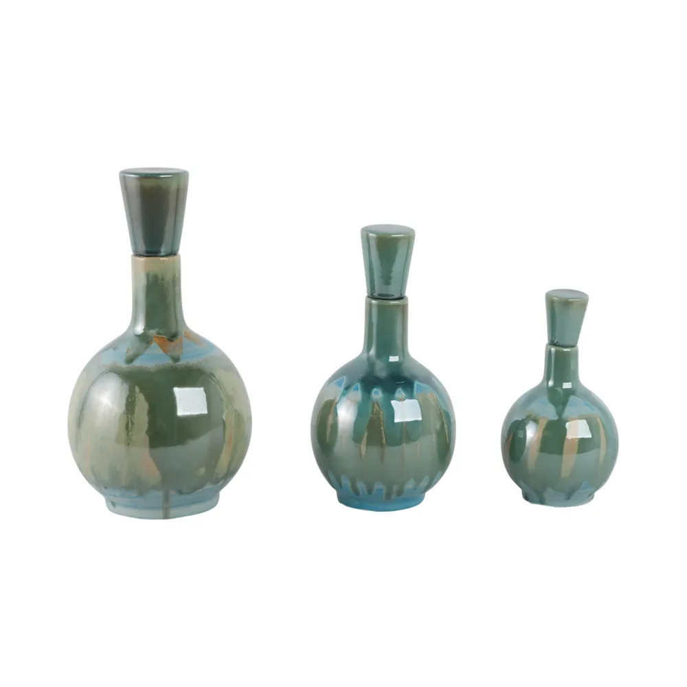AVAGROVE SET OF 3 GREEN VASES 14 (IN)