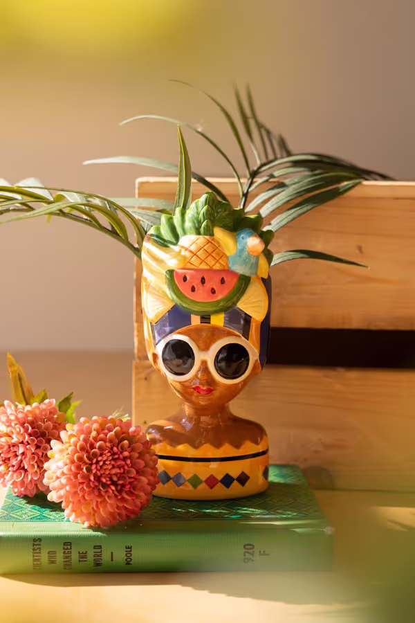 Set of 3 Ceramic Lady Vases with Fruit Hats
