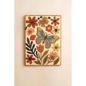 Framed Hand-Hooked Art with Fall Flowers & Butterfly 4