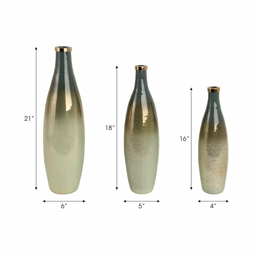 HOPESIDE SET OF 3 GREEN GLASS VASES 21 (IN)