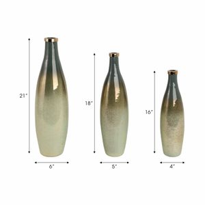 HOPESIDE SET OF 3 GREEN GLASS VASES 21 (IN) 7