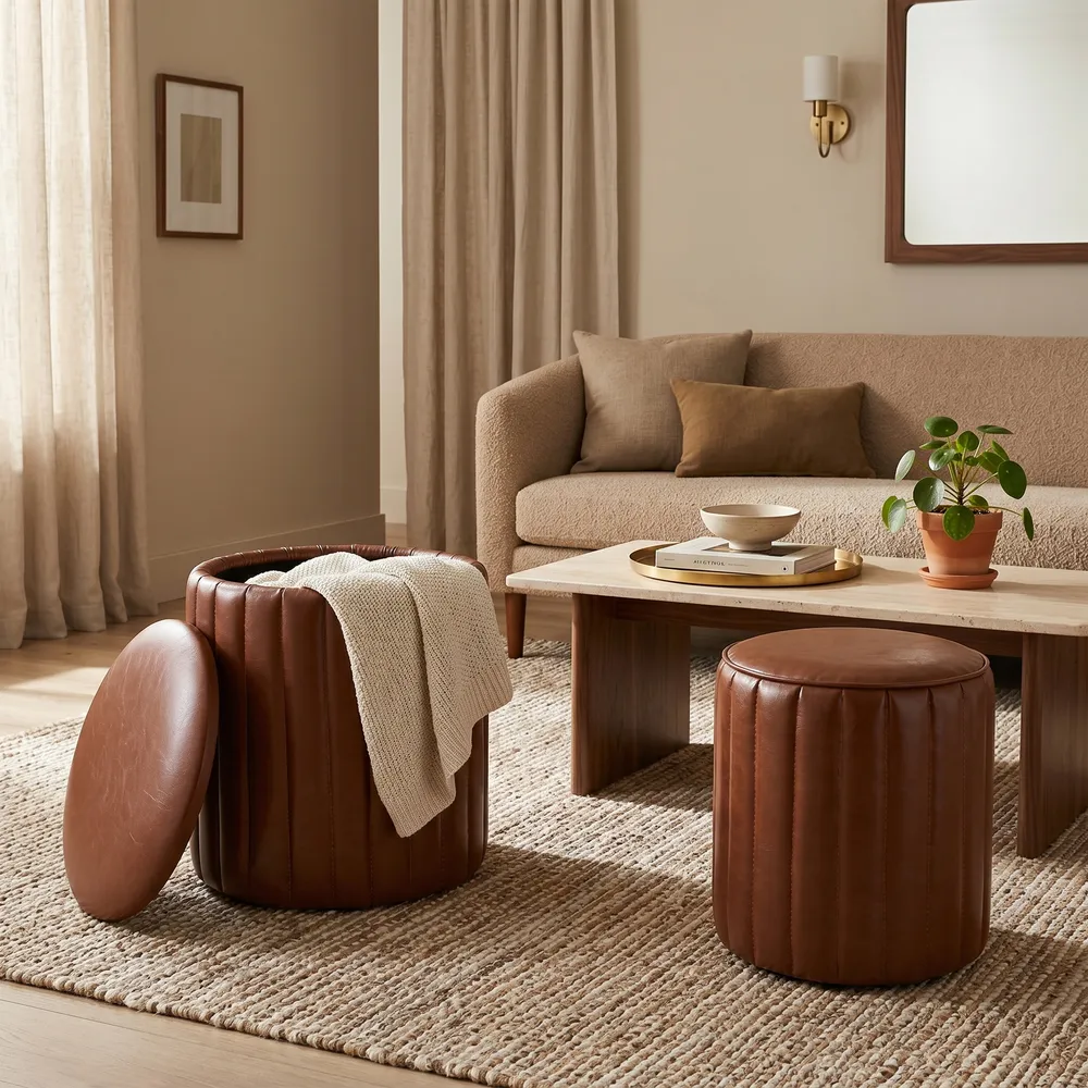 FIONACREST SET OF 2 BROWN OTTOMANS 18 (IN)