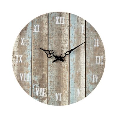 Wooden Roman Wall Clock - Weathered Blue