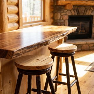 Hickory Log Round Barstool - Wood Seat - Slate - 18w x 18d x 30h