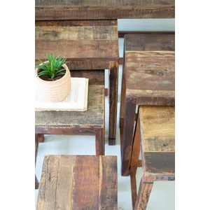 Set of 9 Recycled Wood Display Tables 5