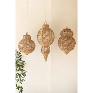 Set of 3 Large Woven Seagrass and Iron Ornaments 5