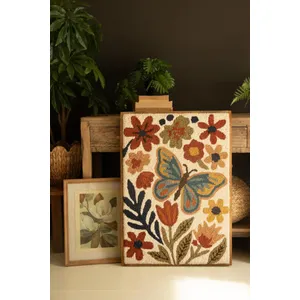 Framed Hand-Hooked Art with Fall Flowers & Butterfly 5
