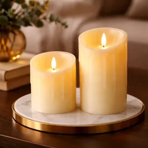 Cream Drip Moving Flame Timered LED Candle 3x7in C Batts 1
