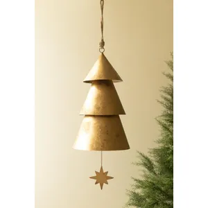 Giant Antique Gold Christmas Tree Bell with Jute Hanger 3