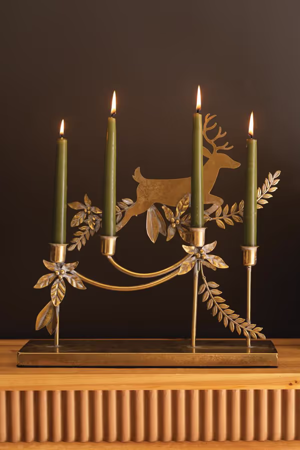 Metal Reindeer Taper Candelabra