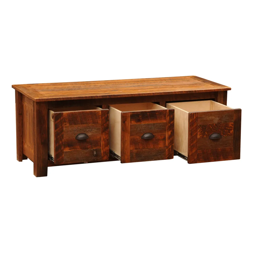 Barnwood Entry Bench with Three Drawers - Barnwood Legs