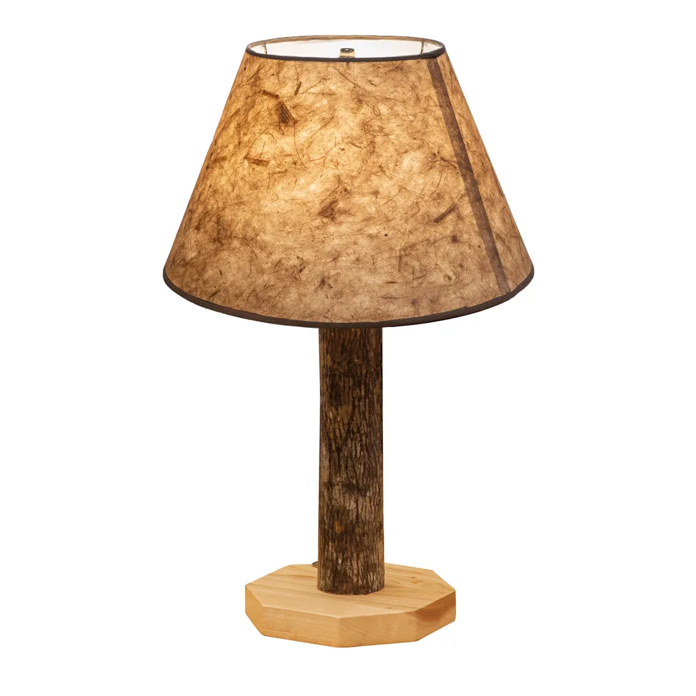 Hickory Log Table Lamp with Burlap Lamp Shade