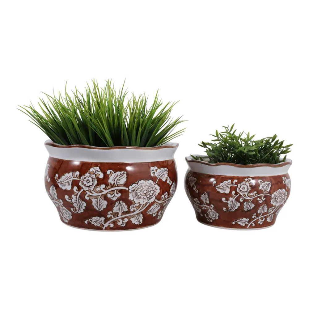 HENLEYDALE SET OF 2 BROWN PLANTER 8 (IN)