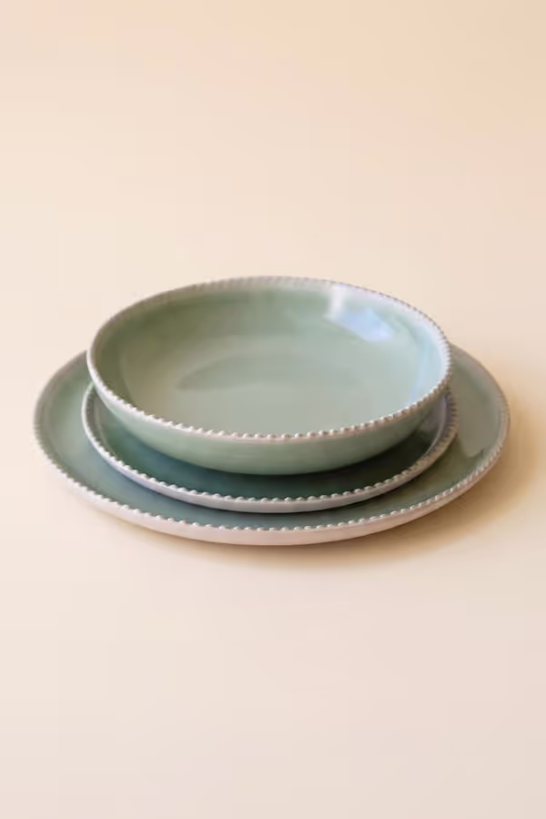 Set of 3 Sea Mist Ceramic Dinner Plate, Salad Plate and Bowl