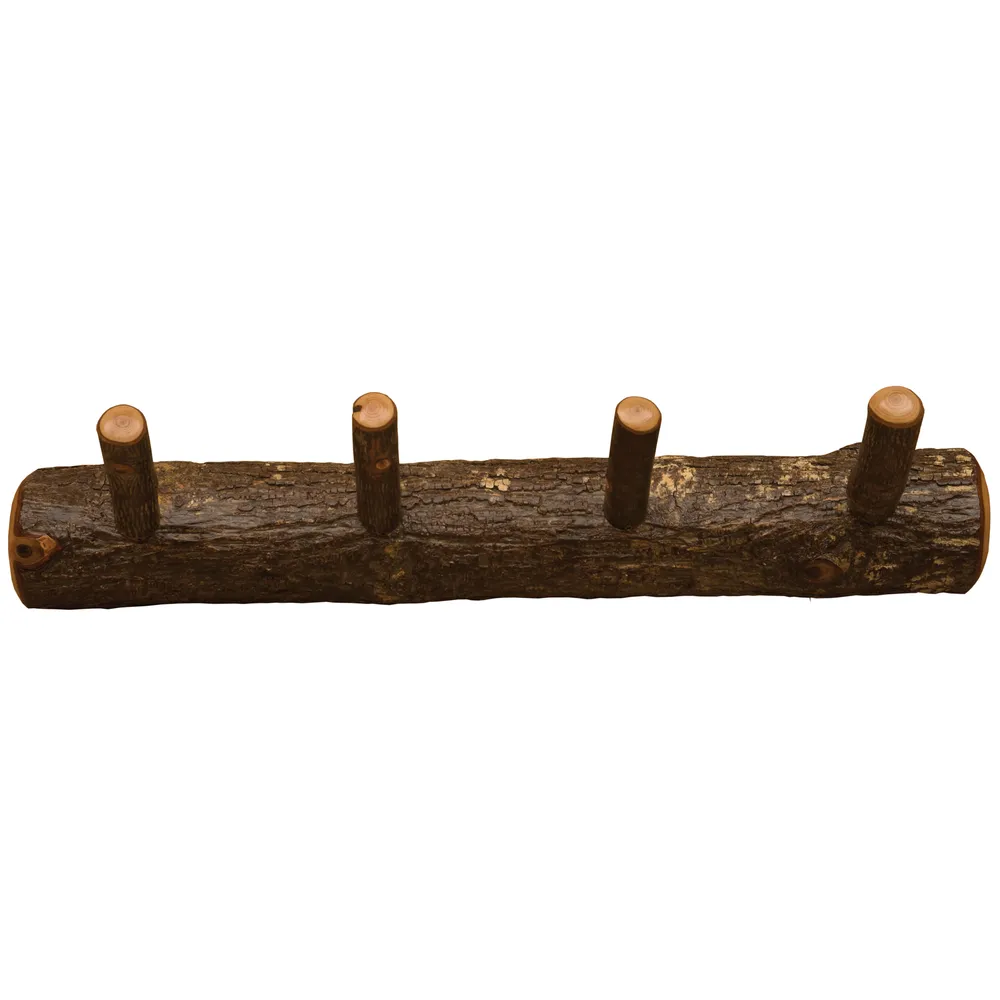 Hickory Log Wall Coat Rack - 24-inch with 4 Pegs