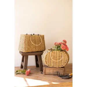 Set of 2 Woven Vine Baskets with Hinged Handles 1