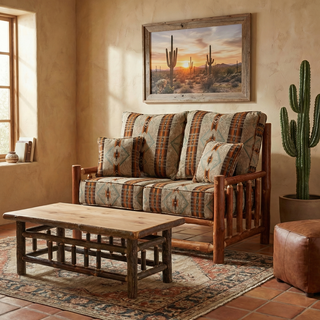 Hickory Log Loveseat - Standard Leather - Seat:  Leather TBD;   Backrest:  Leather TBD