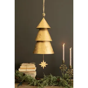 Giant Antique Gold Christmas Tree Bell with Jute Hanger 1