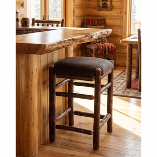 Hickory Log Square Counter Stool - Upholstered Seat - Standard