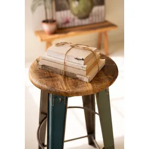 Recycled Metal Bar Stool with Wooden Top 3
