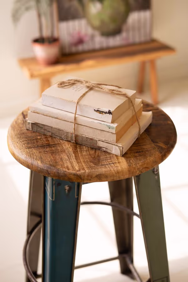 Recycled Metal Bar Stool with Wooden Top