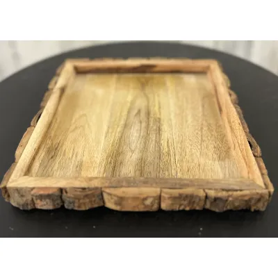 Square Bark Trimmed Tray 10in