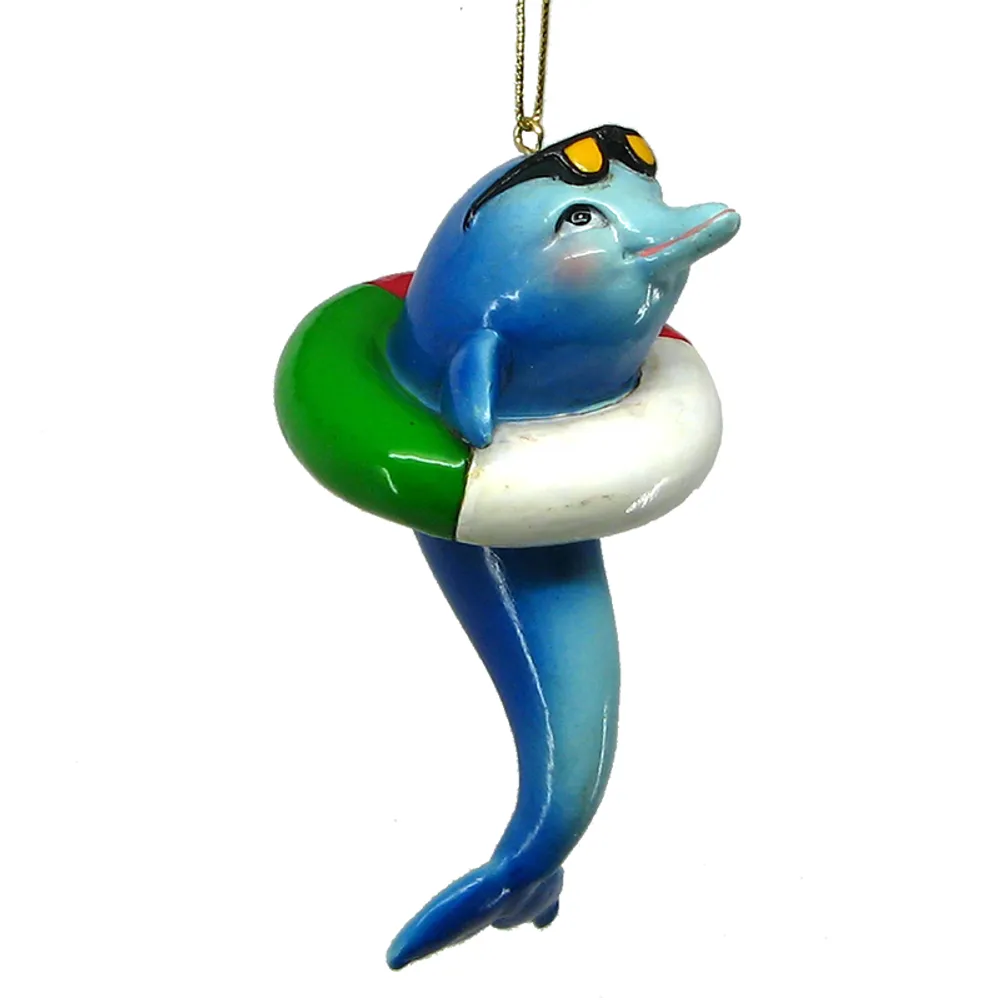 3-3/4" DOLPHIN SWIMMING CHRISTMAS ORNAME
