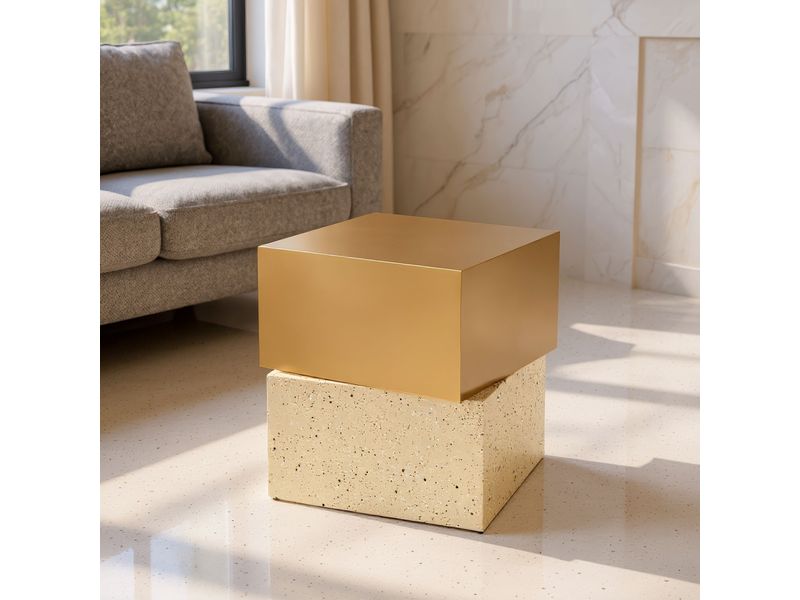 Cinza Side Table Gold & Beige 2