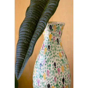 Tall Spun Bamboo Vase with Capiz Shell Fish Detail 2