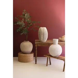 Tall Stone Composite Fluted Bulb Vase 2
