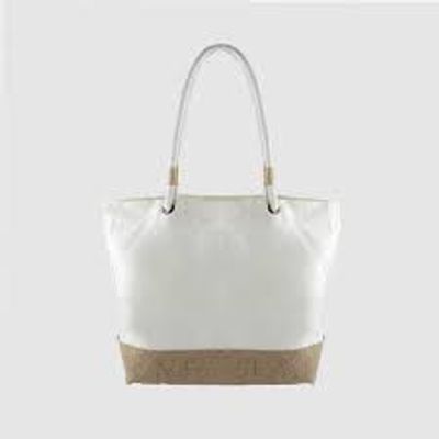WHITE HIP BAG W ROPE STRAP & JUTE - ANCHOR - NAVY