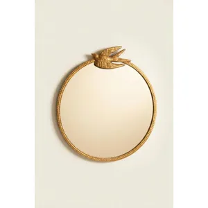 Antique Gold Metal Framed Mirror with Sparrow 3