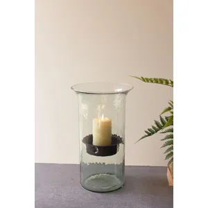 Original Glass Candle Cylinder with Rustic Insert / Medium 1